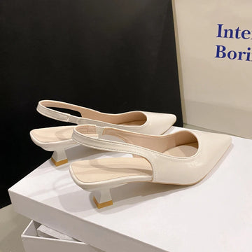 Xajzpa Fashion Female Shoes  New Women's Pumps Solid Color Simple Mid Heel Shoes Sexy Pointed Toe Slingback Elegant Dress Shoes